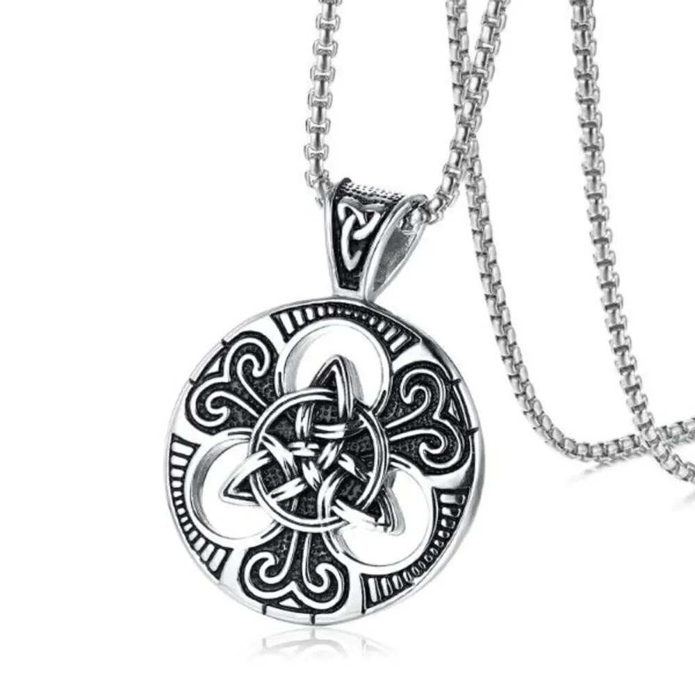 Stainless Steel Celtic Medallion Unisex Necklace